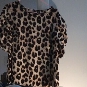 SHEIN Leopard Print Blouse - Black and Tan